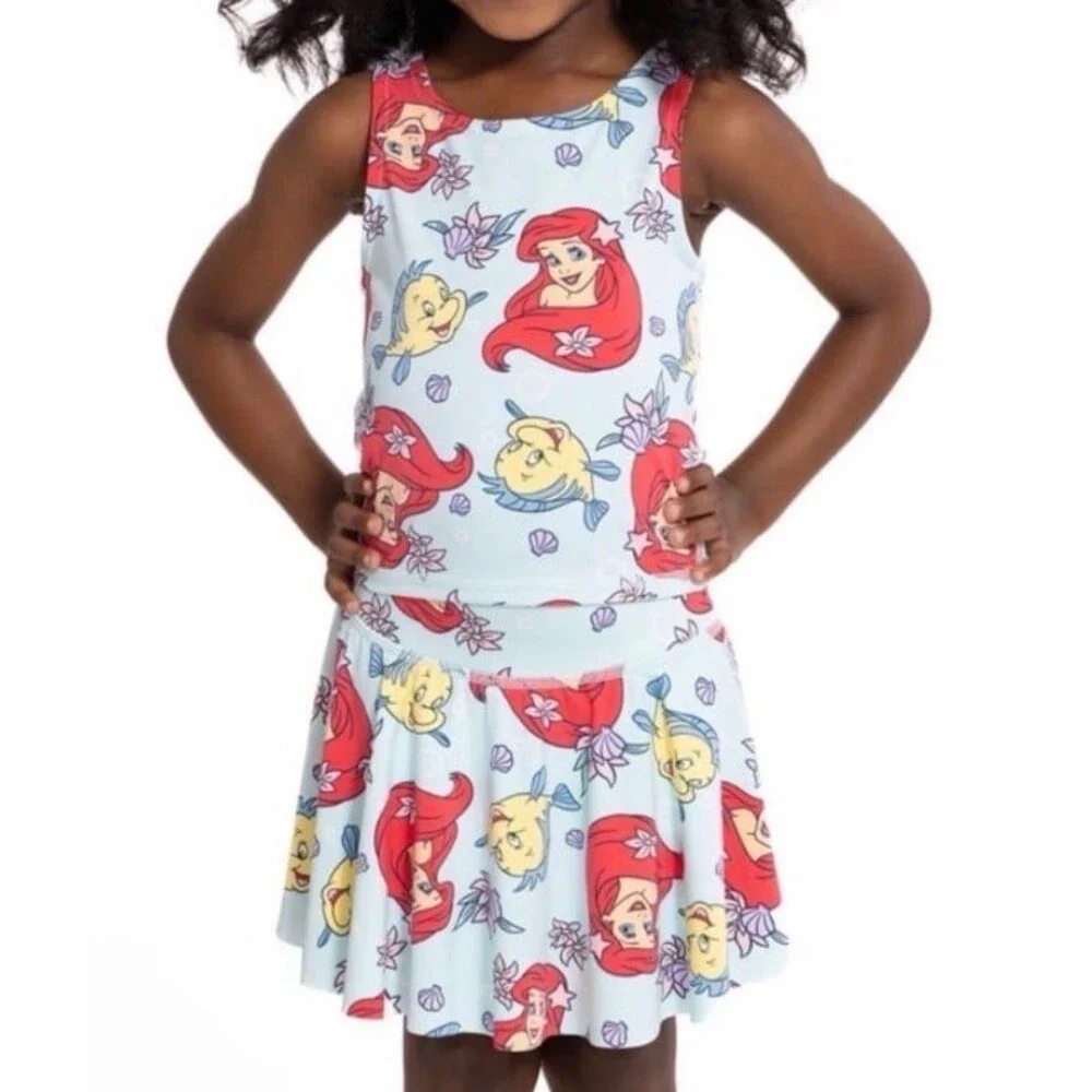 NEW Disney Little Mermaid Girls Tank Top & Skirt Skort Athletic Set Size 4T 4
